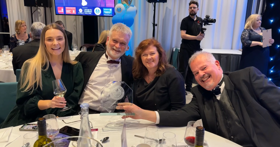 Team photo of Nelson's Distillery with Staffordshire Tourism & Good Food - Experience of the Year Award 2024. From left to right, Megan Russell, David Hunter, Sam Harrison & Neil Harrison.