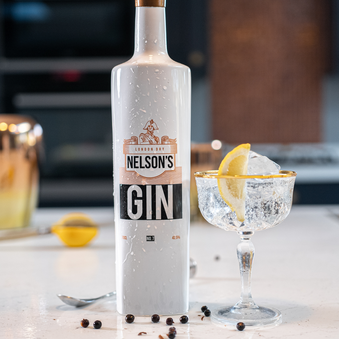 Nelson's 70cl ceramic London Dry No.7 Gin with Gin & Tonic.