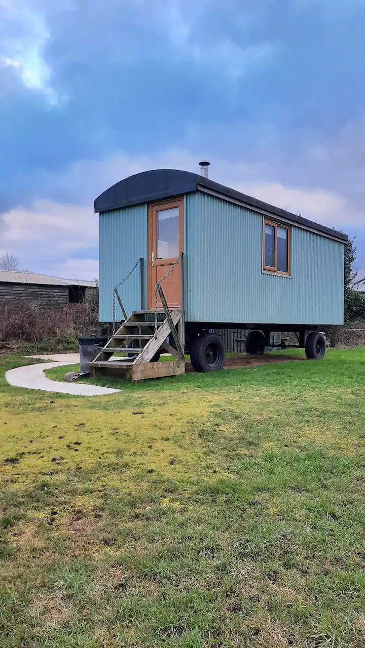 Outside view of Harry's Hideout Shepherds Hut