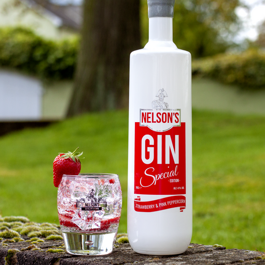 Nelson's 70cl Strawberry & Pink Peppercorn Gin with perfect serve.