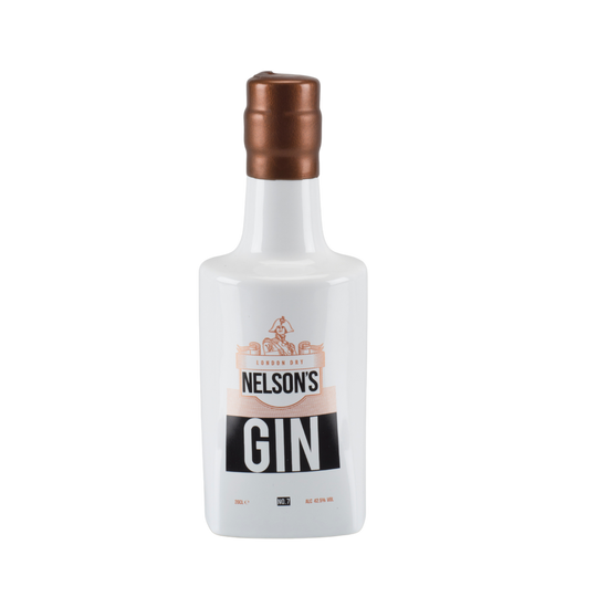 Nelson's 20cl ceramic London Dry No.7 Gin with clear background.