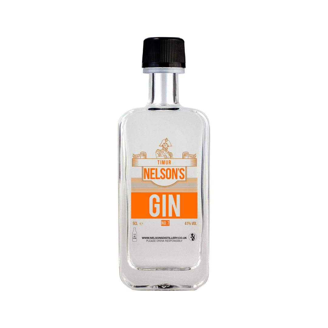 Nelson's 5cl glass Timur Gin with clear background.